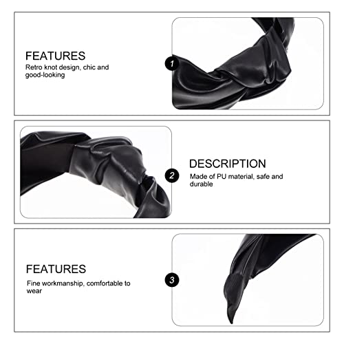 Top de Couro Do Falso Headband Knotted: 4 Pcs Torbante Torbante Hairbands Preto PU Retro Cruz Cabelo