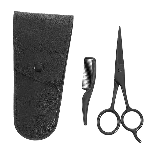PLAFOPE 3pcs Mustache and Beard Trimming Scissors Set with PU Leather Storage Bag Stainless Steel Eyebrow and Nose Hair Cutting Tools for Home and Barbershop Grooming