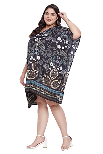 Image of Oussum Short Caftans for Women Plus Size Kaftan Tunic Tops Polyester Summer Beach Clothing Mini Cover Ups Dress for Ladies
