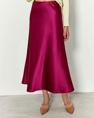 Image of BTFBM 2026 Summer Womens Skirts Silk Elegant High Waist Flowy Long Satin A-Line Midi Skirt Cocktail Wedding Party