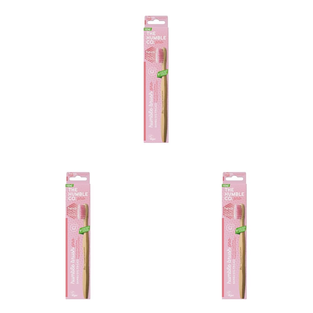 The Humble Co. Humble Brush Pro Line Yetişkin Soft Lila 0.01 İnceltilmiş Hegzagonal Fırça Kılları İçeren Bambu Diş Fırçası (3 paketi)