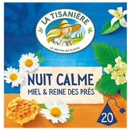 Infusion Nuit Calme Miel et Reine des Pres 20 Sachets 30g (La Tisaniere Herbal Tea Nuit Calme with Honey 20 Sachets)
