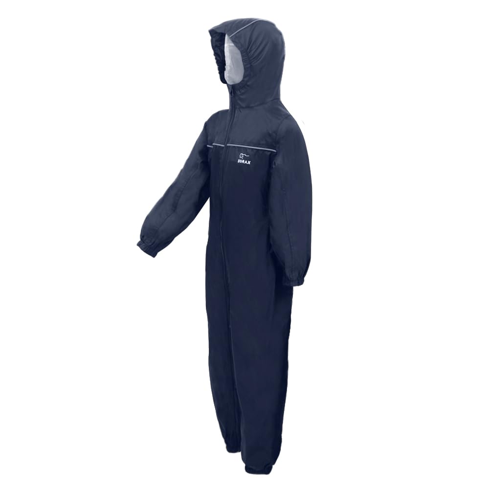 Zorax Combinaison de pluie imperméable coupe-vent légère pour garçons et filles enfants tout-en-un costume sec flaque unisexe veste de pluie anti-gouttes, bleu marine, 7-8 ans