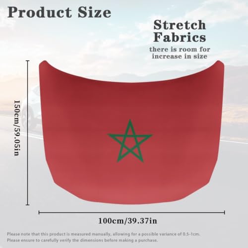 Image of Morocco Flag Print Car Hood Cover Elastic Polyester Car Hood Protector Auto Patriotic Decorations Waterproof Sunproof Automotive Exterior Accessories for Sports Events and Outdoor Use