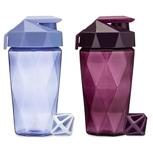 Classic 20oz Blender Shaker Bottle | Protein Shaker Bottle with Diamond Agitator | Shaker Cup with Carrying Handle and Dishwasher Safe | 2-Pack – Light Blue & Plum