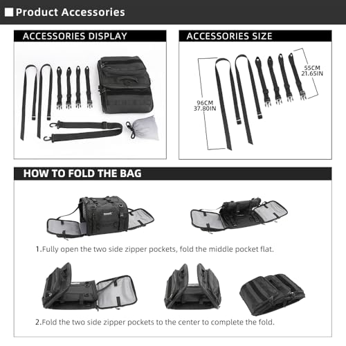 Image of Rhinowalk Motorcycle Tail Bag 33-45L Motorcycle Rear Seat Bag Expandable Motorbike Helmet Bag with Waterproof Rain Cover Travel Luggage Bag Storage Bag