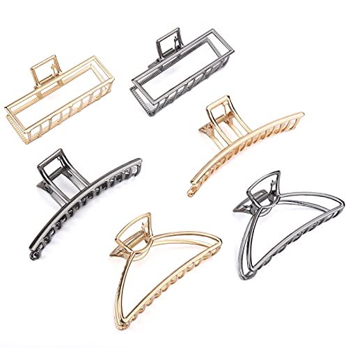 Hair Clips for Women, 3 Pcs Golden & 3 Pcs Sliver Hair Claw Clips for Thick Hair, Nonslip Large Hairpin Strong Hold Jaw Clips Metal Hair Clamps French Retro Style Banana Clips Hair