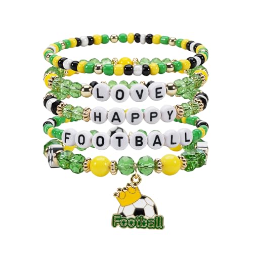 Image of Football Baseball Soccer Beaded Bracelets for Women Stackable Game Day Sports Theme Bracelet