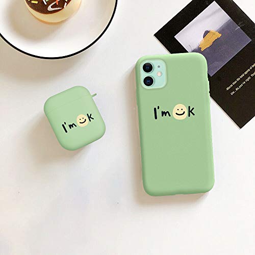 Joyland Case For Airpods 1 & 2 + Iphone 11 Cover Skins Set Cartoon I'm Ok Pattern Matte Avocado Green Shock Proof Protective Resistant Cases(Green) #TOP1