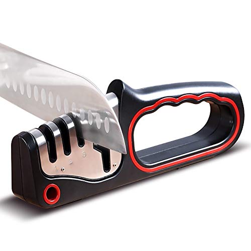 Z·Bling Knife Sharpeners,4-Stage Knife Sharperener,Kitchen Professional 4 in 1 Blade Sharpener for Sharpening Scissors and Knives,Non-Slip Base,Diamond,Tungsten Steel,Ceramic Stone Groove