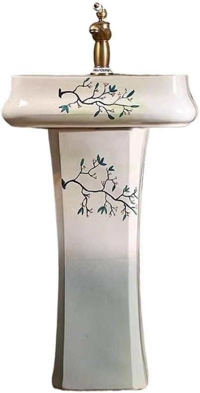 Bathroom Countertop Vessel Sink Outdoor Garden Hand-painted Wash Basin Balcony Art Pedestal Courtyard Pedestal Sink Vanity