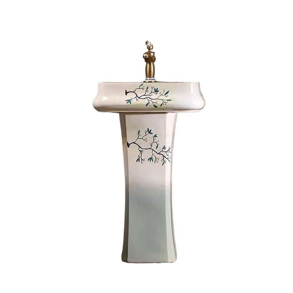 Kunyos A Bathroom Sink Outdoor Garden Hand-Painted Wash Basin Balcony Rt Pedestal Basin Courtyard Wash Basin Bathroom Vanity