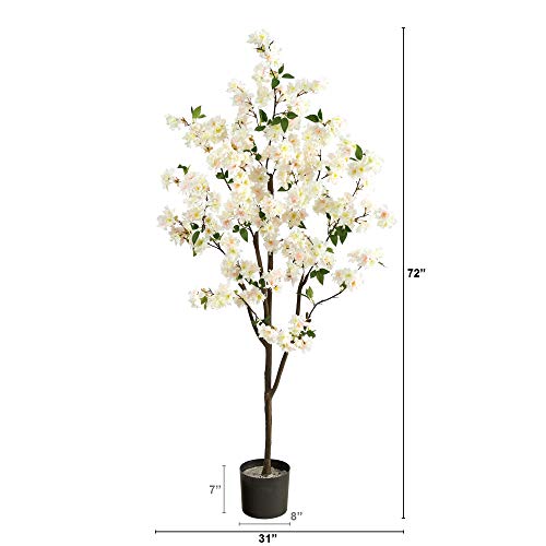 Nearly Natural 6Ft. Cherry Blossom Artificial Tree & 6Ft. Cherry Blossom Artificial Tree, White #TOP5