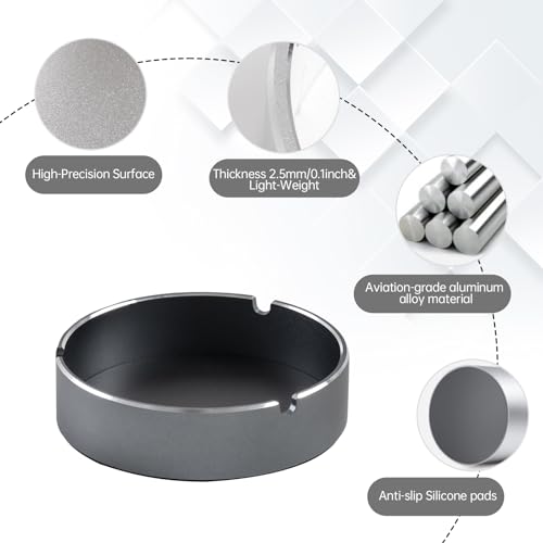 Image of Aluminum Alloy Ashtray Metal Cigarette Smoking Ashtray for Cigarettes, Outdoor, Indoor Round Patio Ashtray, 3 Slots Each (4 x 4 x 1 In) （Gold）