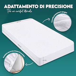 Utopia Bedding Coprimaterasso Matrimoniale Impermeabile 180 x 200 x 30 cm, Certificato OEKO-TEX, Proteggi Materasso, Traspirante, Lavabile, Stile Montato Tutto Intorno Elastico