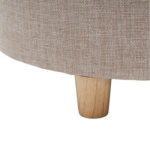 LEITING Round Large Storage Ottoman Toy Chair Seat Foot Stool Footstool Footrest Pouffe Upholstered with Linen Fabric Cover (Beige) - Cosy Home Interiors LEITING Round Large Storage Ottoman Toy Chair Seat Foot Stool Footstool Footrest Pouffe Upholstered with Linen Fabric Cover (Beige) - Image 6
