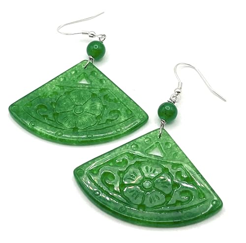 Boucles d'oreilles jade vert véritable et argent 925 de prestige - 6