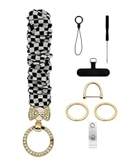 Black White Plaid Wristlet With Butterfly