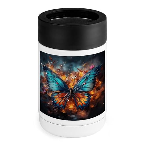 Stainless Steel Cooler, Color Butterfly Background Print Multipurpose Beverage Chiller with Silicone Sleeve for Home, Office, Camping, And Bar