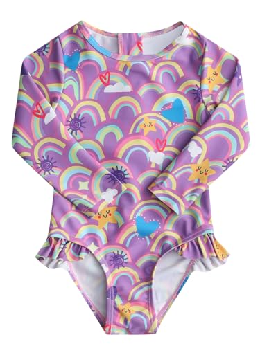 Image of Aisyee Baby Girls One Piece Swimsuits Long Sleeve Rash Guard Swimshirts