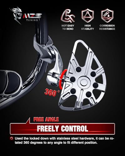 Image of MZS Motorcycle Highway Pegs, 1.25 inch Short Angled Adjustable Wide Foot Peg Chrome Compatible with Softail Sportster Electra Road King Street Glide Vulcan VTX V Star Boulevard for 1 1 /4 Engine Guards Bar