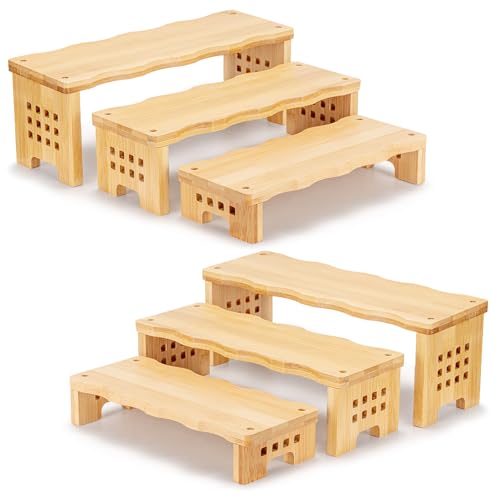 Tyover 6 Pack Bamboo Cupcake Stands and Bamboo Risers Display Stands, Aesthetic Tiered Dessert Risers for Parties, Modern Perfume Organizer and Cupcake Riser for Vendor Fairs, Weddings and Home Decor