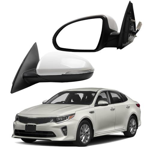 Dasbecan Left Driver Side Mirror Compatible With 2016 2017 2018 Kia Optima Rearview Mirror with Signal Light/Power Glass/Manual Folding/White Pearl Replace# KI1320200 87610-D5000 (5pin)