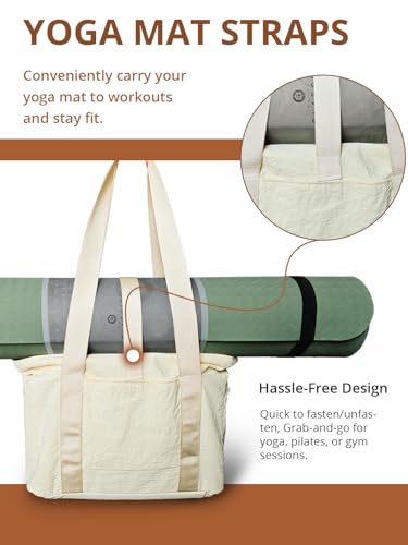 OBLULIFE Large Light Weight Tote Bag for Women, Yoga Gym Beach Travel Bag, Fits 15.6" Laptop & Yoga Mat, Waterproof Taslon4