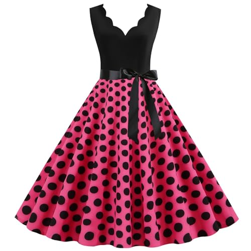 Rockabilly Kleider Damen Vintage Retro 50s Sommer Spaghettiträger Polka Dot Swing Faltenrock Partykleid Coctailkleid Hochzeit Festlich Abendkleid...