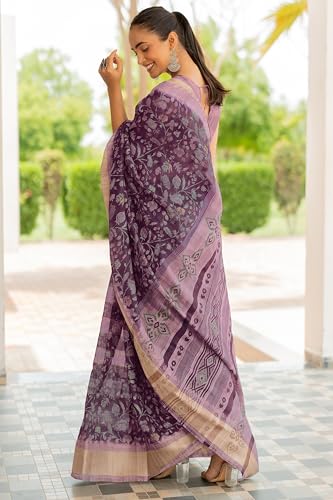 Image of MIRCHI FASHION Women Saree Cotton Blend Kalamkari Printed | Comfortable Office and Regular Daily Use Sari with Unstitched Blouse Piece
