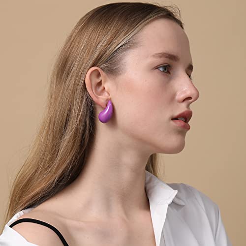 Image of Apsvo Chunky 14K Gold Plated Hoop Earrings for Women, Lightweight Waterdrop Hollow Open Hoops, Hypoallergenic Dupes Earrings