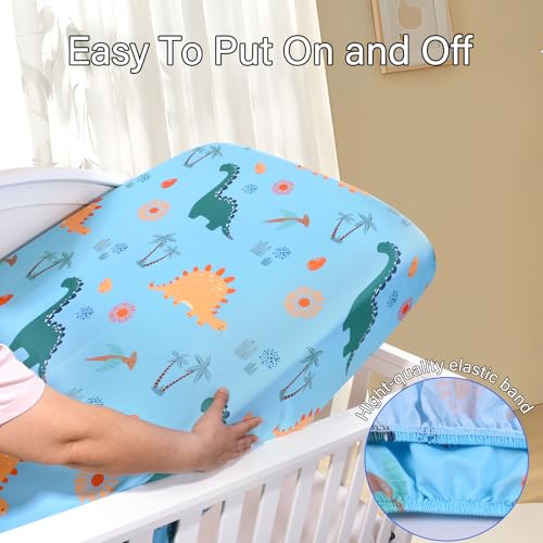 Image of UOMNY Crib Sheet, Dinosaur Crib Sheets Baby Sheet for Standard Crib and Toddler Mattresses Nursery Bedding Sheet Crib Mattress Sheets for Boys and Girls 1 Pack Toddler Sheet
