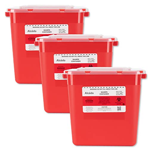 Alcedo Sharps Container for Home Use 2 Gallon (3-Pack), Biohazard Needle and Syringe Disposal, Professional Medical Grade