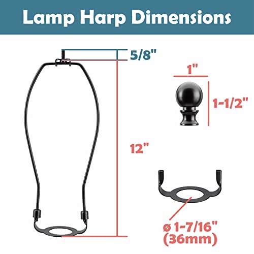 Image of Aspen Creative 20043-32A, 12 inch Lamp Shade Harp Holder with E26 UNO Fitter Adapter, Includes Solid Steel Bumped Cylinder Finial, 12 inch Harp, and E26 36mm UNO Fitter in Matte Black Finish, 2 Pack