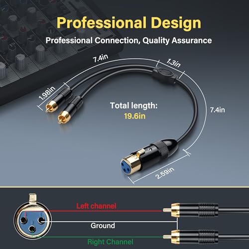 PNGKNYOCN XLR to 2 RCA Y Splitter Cable,Unbalanced XLR Female to Dual RCA Male Stereo Audio Interconnect Cable for Amplifier Mixer Microphone (0.5M/1.6FT - Image 3