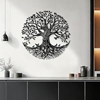 YiYa Lebensbaum Metall Wandkunst Rund Rustikale Hängeskulptur Wetterfest Einfach Aufzuhängen Wohndekoration für Wohnzimmer Schlafzimmer Terrasse und Garten (Schwarzer Baum)