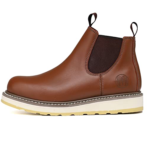 HANDPOINT Men's Chelsea Double Gore Pull-On Soft Toe Work Boots - Brown 84985