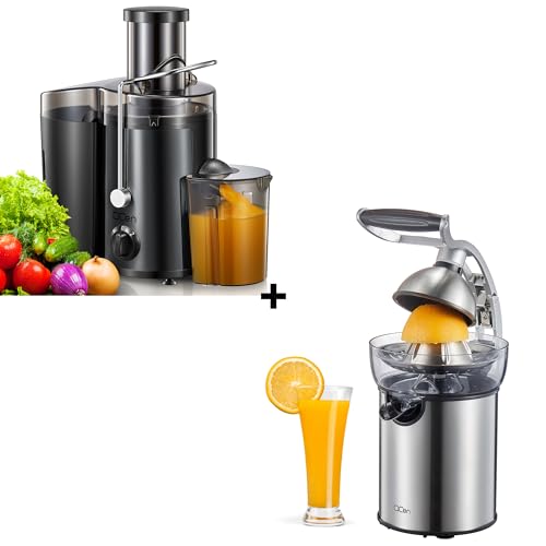 Image of QCen 500W Juicer Machine Metallic Black and Electric Citrus Juicer Squeezer Bundle