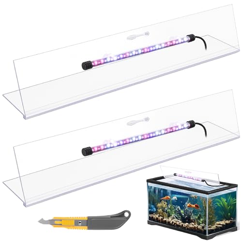 Image of Sieral Aquarium Lids Polycarbonate Canopy with LED Light 2 Pcs Set 16.87 x 16.87 x 0.12 Inch for 50 /65 /84 Gallon with Center Brace Aquariums Cover Fish Tank Lid with a Hook Knife, Clear