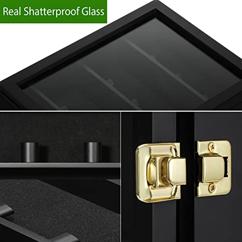 Image of TJ.MOREE Championship Ring Display Case, 9 Posts Baseball & MoreDisplay Case, 8x10 Wall Mount Wooden Glass Shadow Box with Locks - Black