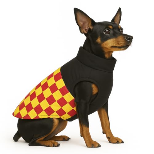 Image of The Pets Company Dog Winter Coat Jacket, Clothes, Windproof, Waterproof, Light Weight, Washable, Ultra Warm Thick Fleece Lined Dog Vest For Cold Weather Protection, (Yellow Check, X - Small - 12 Inch)