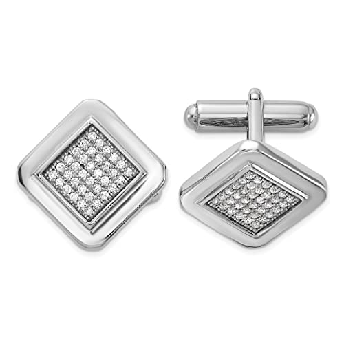 925 Sterling Silver Rhodium Plated Polished Cz Cubic Zirconia Simulated Diamond Square Cuff Links Measures 20.3X20.3Mm Wide Jewelry Gifts For Men #TOP20