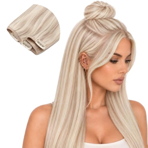 Sunny Hair Clip in Hair Extensions Real Human Hair Blonde Highlight 22inch