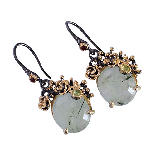 Pendientes de prehnita natural colgantes de plata de ley 925 con peridoto para mujer