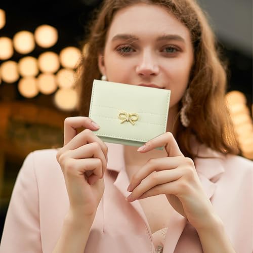 Image of RNIEGA Small Wallets Girls Cute Coquette Bow Wallet Women Aesthetic Credit Card Holder with ID Window,Light Green
