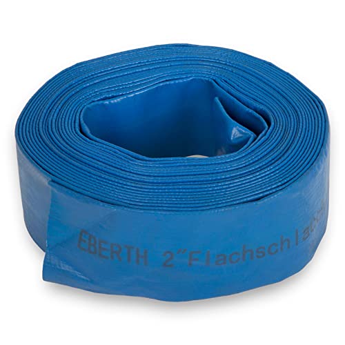 EBERTH 2' manguera plana de jardín para bombas en 10m de longitud, 2 pulgadas, 52mm de diámetro, flexible, PVC resistente, manguera industrial, manguera de agua para riego, en azul