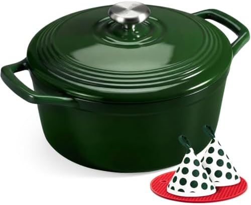 Overmont Bräter Emaille Gusseisen Topf - Schmortopf 26cm backofengeeignet - mit Deckel und Kochbuch - für Küche Backen Schmoren Braten