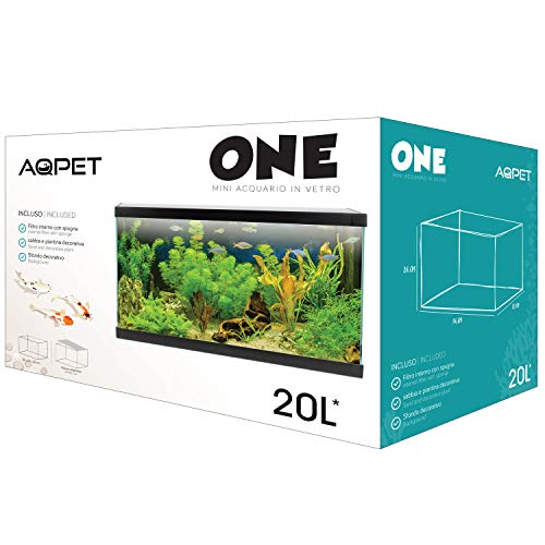 AQPET One Mini Acquario in Vetro Colore Nero 20 Litri Completo di Accessori 36x22x26h