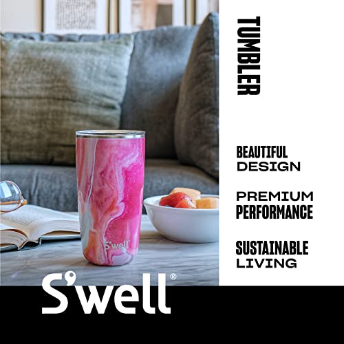 S'well Tumbler with Lid, 530ml, Rose Agate, BPA/BPS-Free Vacuum Triple-Insulated Travel Cup with Slide-Open Lid, 18 oz - Image 2