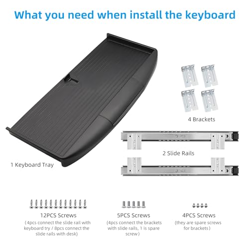 22"Wx11"D Under Desk Keyboard Tray Slide Out, Pull Out Keyboard Tray for Desk, Keyboard Holder Under Desk,Sturdy Keyboard Shelf Under Desk, Black Keyboard Drawer Desk Extender by TooCust - Image 7